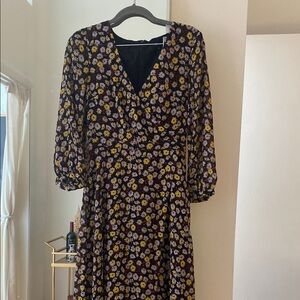 Madewell Black and Yellow Wrap Maxi Dress with Bishop Sleeves